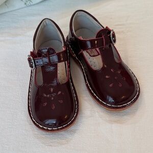 L’Amour Patent Burgundy T-Strap Shoes